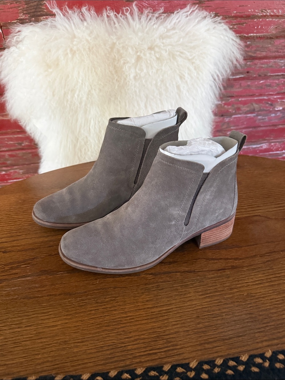 Korks Women's Sage Gray Suede Ankle Booties - Classic Low Heel